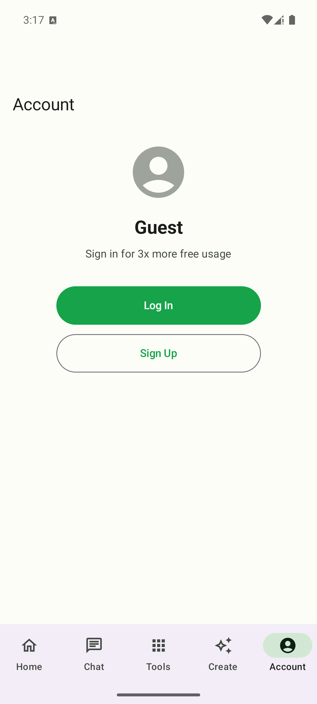 Free.ai Android — account with 30,000 daily free tokens